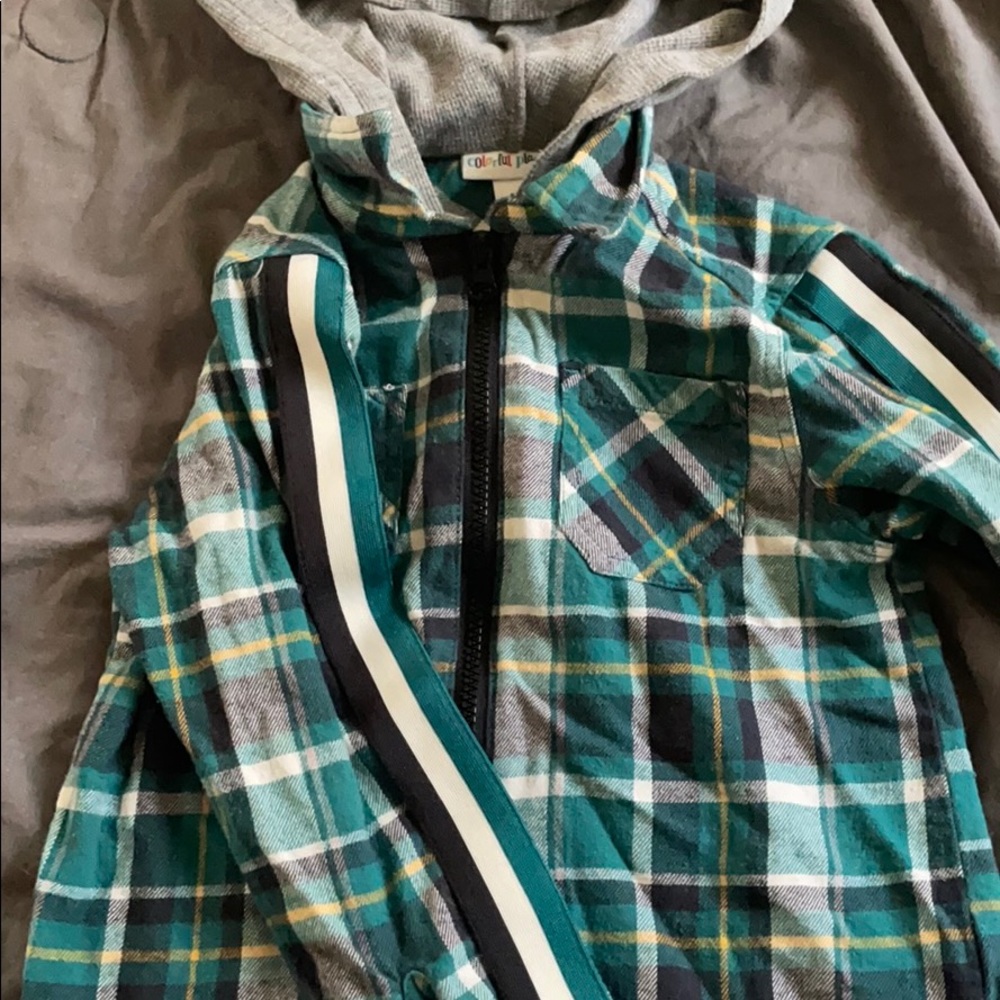 Blue plaid boys jacket with hood
